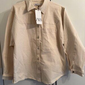 Zara utility jacket/shirt, thick canvas, beige, size M, new
